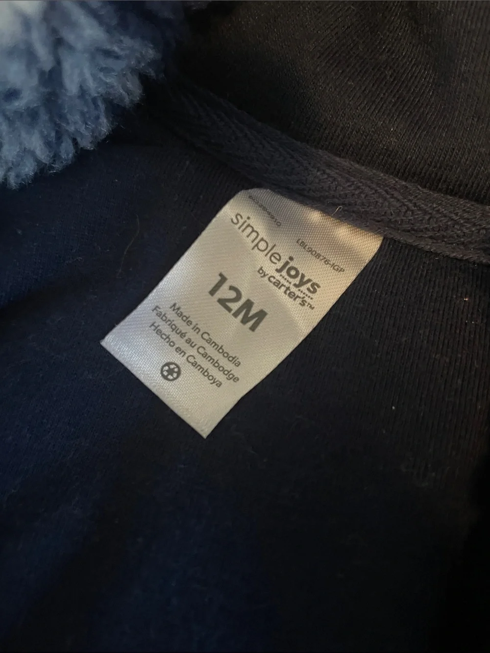Carter's Plush Hooded Sherpa Jacket in Navy & Cream Buffalo Check